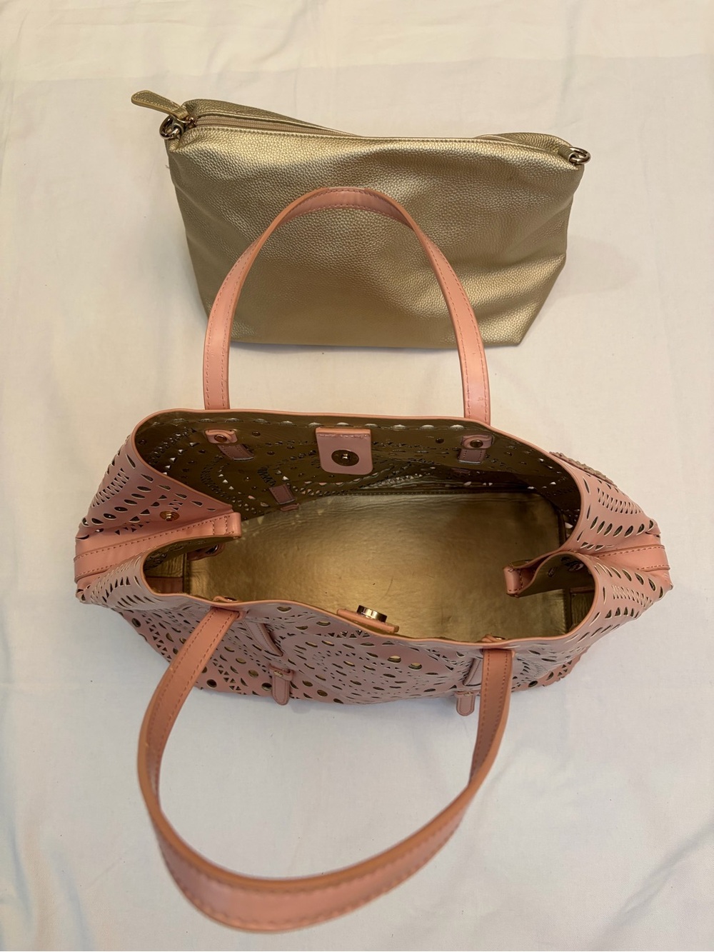 Urban Expressions Pink Perforated Floral Vegan Leather Tote Bag Boho Chic - Picture 10 of 11